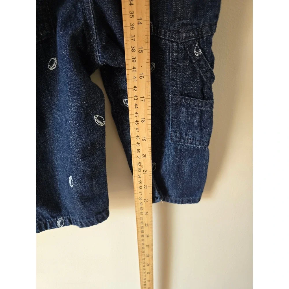 OshKosh Bgosh Kids Dark Wash Denim Football Embroidered Vestbak Overalls 12M